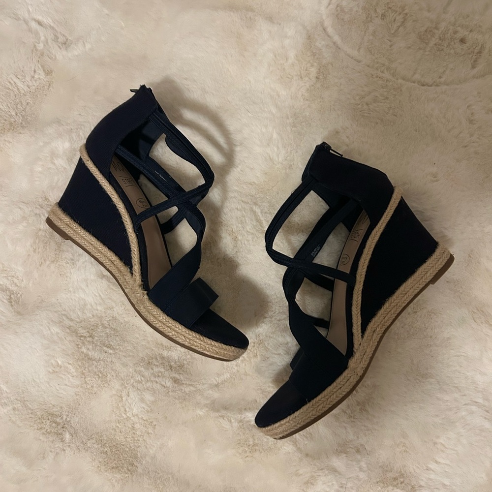 Impo Navy Blue Strappy Wedge Sandals